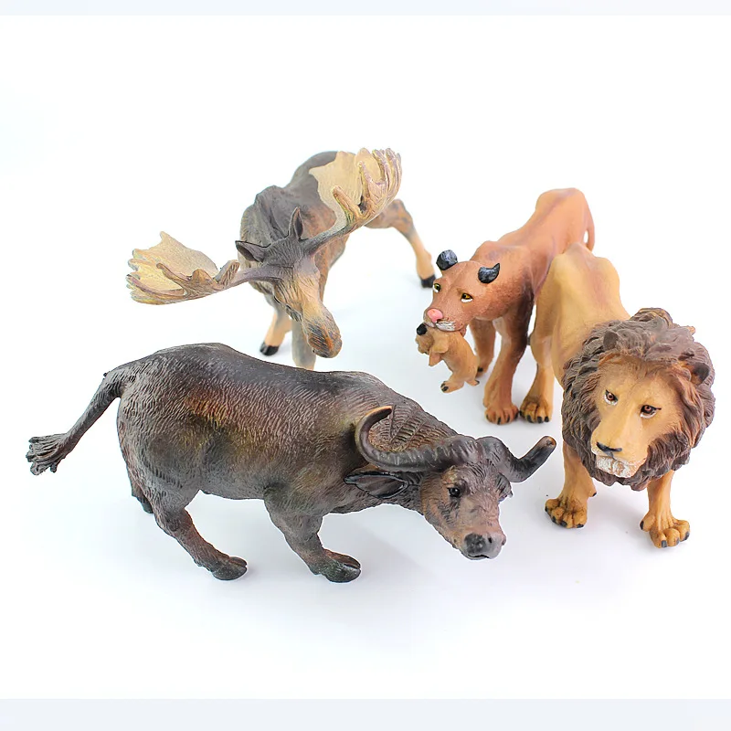 

Cross Border Hot Sales Model Wild Animal Model Elk Buffalo Lion Model Solid Plastic Kids' Toy Decoration