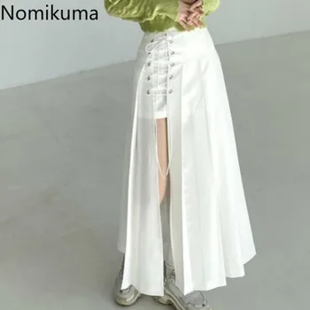 

Nomikuma Split Drawstring Lace Up A Line Skirt Solid Color High Waist Skirts Women Korean Casual Fashion Streetwear Faldas 3b146