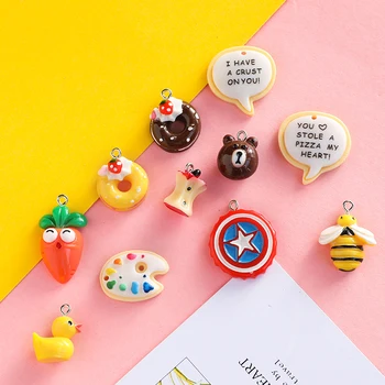 

10pcs/lot Resin Simulation Food Charms Small Cute Apple Bread Milk For DIY Keychain Keyring Jewelry Making Pendant Charm 2.3*2cm