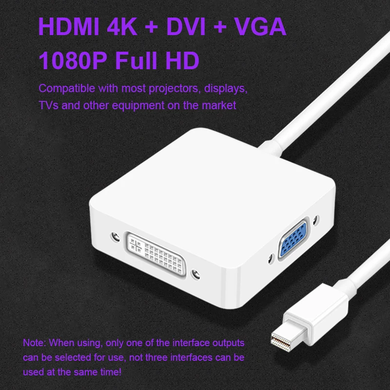 Mini DP в HDMI VGA DVI конвертер 3 1 Display Port адаптер кабель для MacBook Lenovo Microsoft mini DisplayPort|Кабели