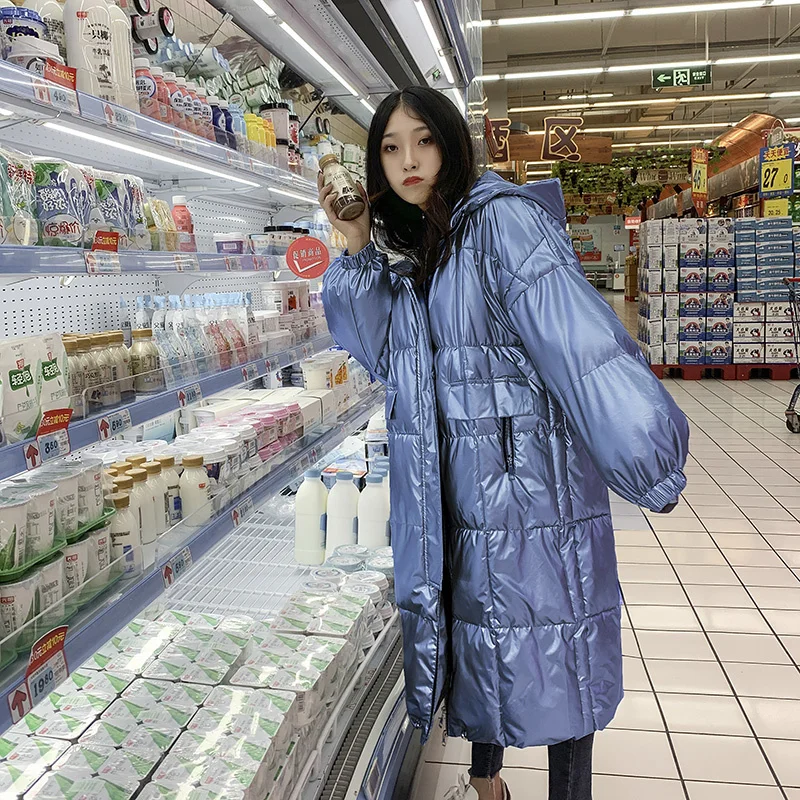 

Длинная парка, зимняя куртка, Женская водонепроницаемая модная новинка, Яркий пуховик, хлопковое корейское свободное утепленное теплое Женское пальто с капюшоном