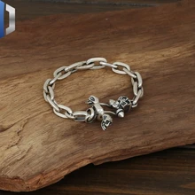 S925 Стерлинговое серебро ювелирные изделия Мужская мода ручной работы личности ретро тайское серебряное длинное Кольцо Череп Пряжка браслет