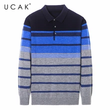 UCAK Brand Men Sweaters 2020 Fashion Casual Striped Sweaters Man Clothes Streetwear Turn-down Collar Pullover Clothing U1061