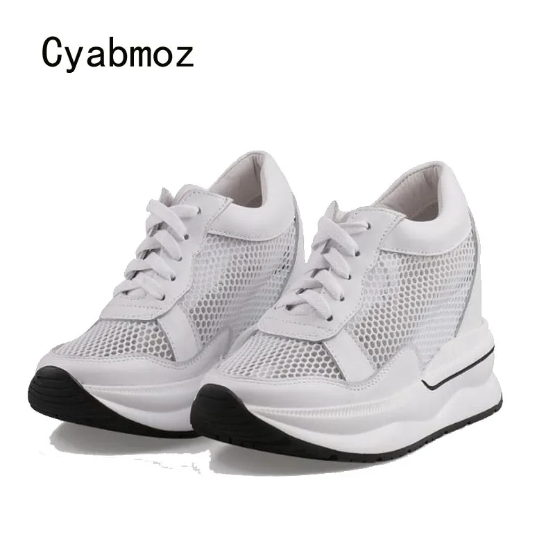

Cyabmoz Summer High heels Pumps Breathable Hollow Mesh Height increasing Shoes Woman Sneakers Women Party Platform Ladies Shoes