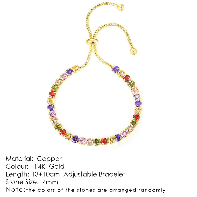 Luxury Adjustable Tennis Bracelets For Women Christmas Gift Rainbow Zircon Rose Gold Color Chain Jewelry Korean H056
