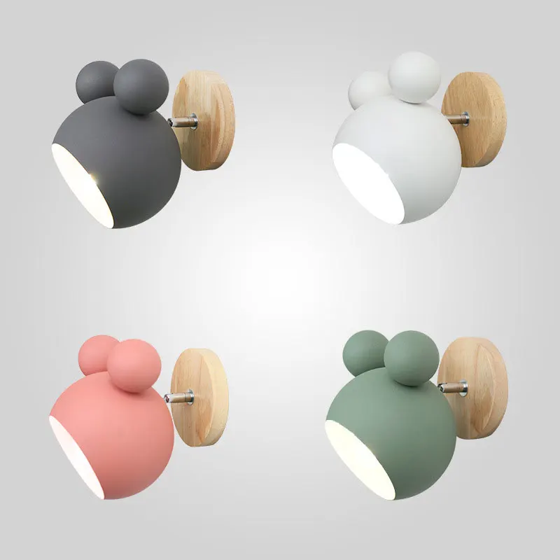 Creative Mickey Wooden Simple wall light Reading Bedroom Bedside Lighting study Children room lamp | Лампы и освещение