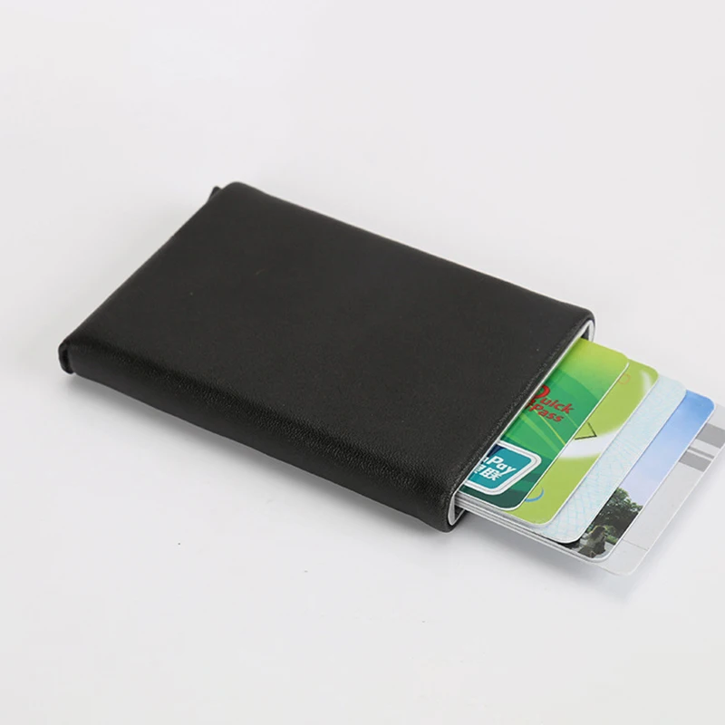 

Casual Leather Card Holder Wallet Women Antitheft Aluminum Id Cash Card Holder Chic Rfid Blocking Small Purses Business Carteira