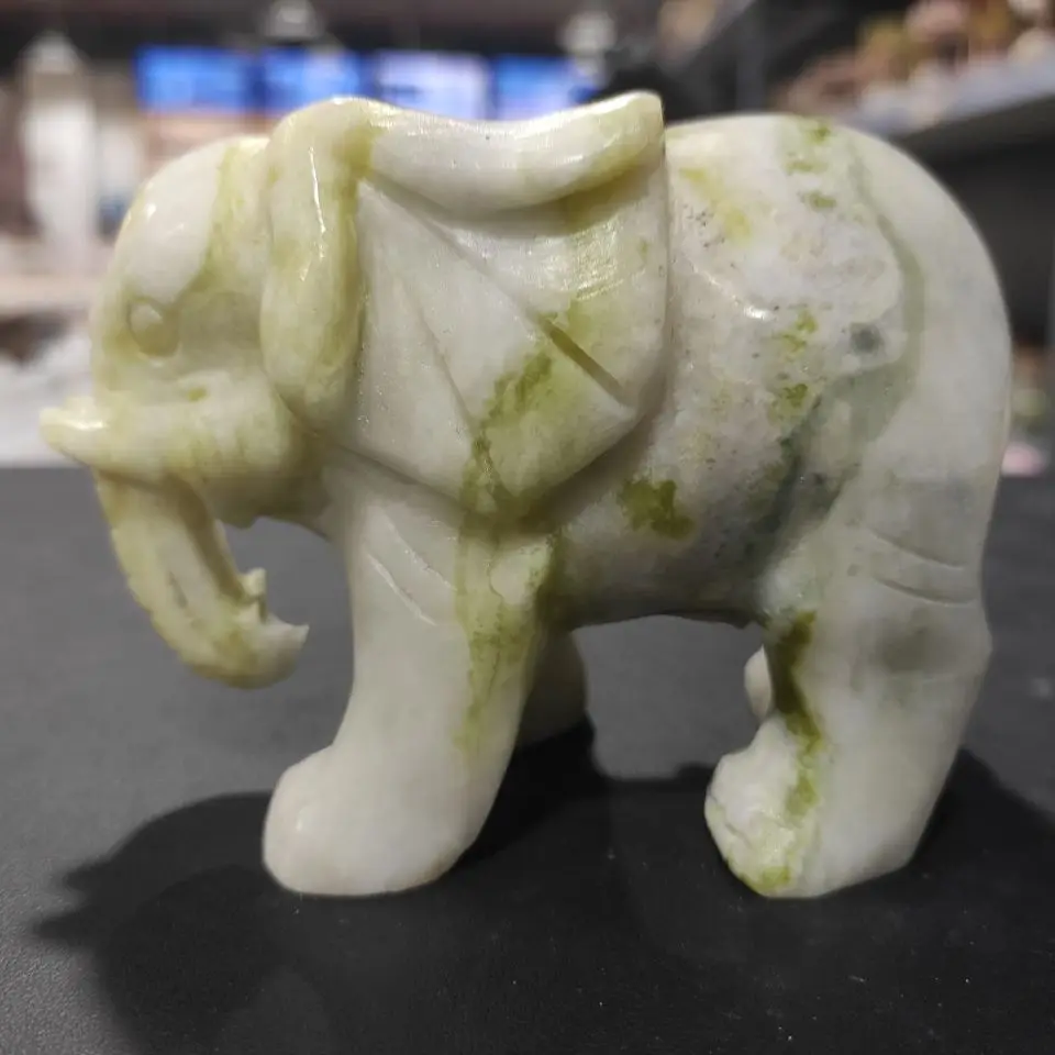 

1 шт. сборная Изысканная китайская резьба из натурального зеленого нефрита Слоны долговечность благоприятная статуя