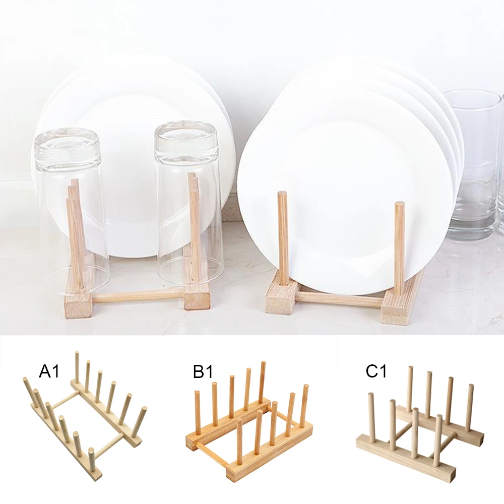 

5x Wood Plate Rack Pot Lid Holder Dish Drain Organizer Storage Counter Cable pine