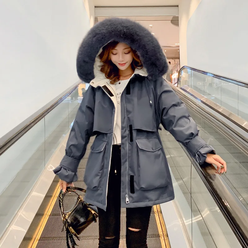 Пуховик из белого утиного пуха Dongdaemun, Женская рабочая одежда средней длины, приталенное плотное модное пальто на липучке