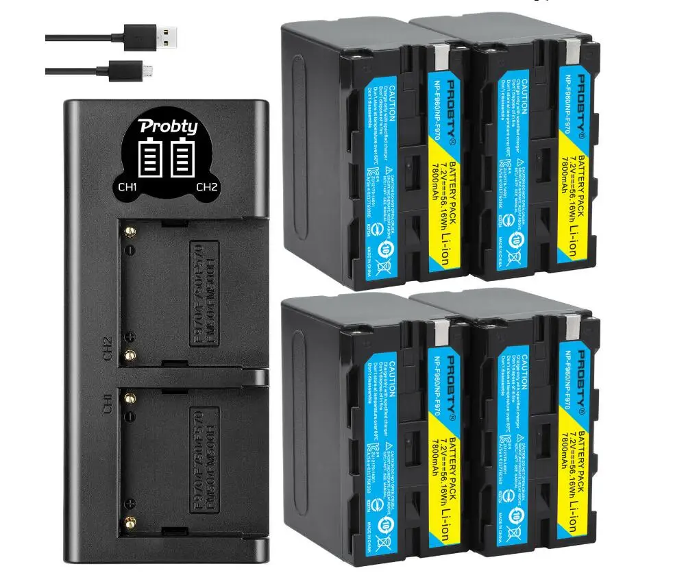 4BatteryWithCharger 7800 мАч NP F960 NP F970 NP-F960 NP-F970 F950 Батарея+ светодиодный USB Зарядное устройство для sony PLM-100 CCD-TRV35 MVC-FD91 MC1500C L10 TR555 VX22 - Color: 4BatteryWithCharger
