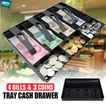 

Cash Drawer Register Cashier Storage Box Store Cash Drawer Fashionable Stylish ABS 4Grids 3 Coins 4 Bills Replacement Coin