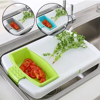 

Kitchen Chopping Board With Drain Basket Fruit Vegetable Chopping Block Retractable Cutting Board Multifunction Kitchen Gadget