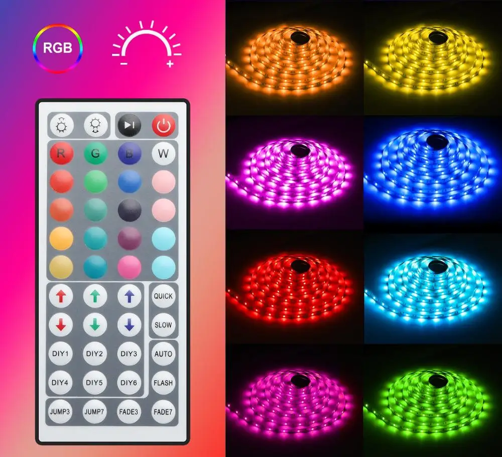 Светодиодные ленты светильник Водонепроницаемый 32.8ft RGB SMD 5050 светодиодный веревка светильник ing Цвет изменение Полный комплект с 44-Ключи ИК-пульт дистанционного управления