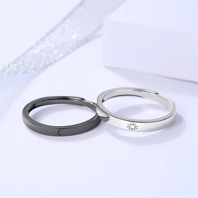 Conjunto de anillos ajustables abiertos para pareja, Set de 2 unids/par de anillos de compromiso minimalistas, con Luna y sol, para pareja