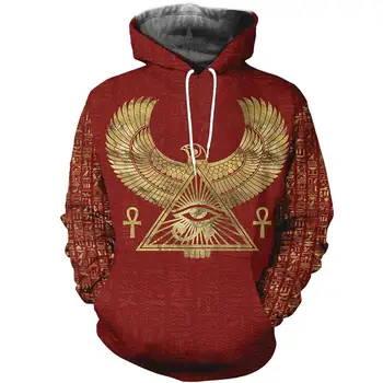 

Men retro ancient egypt horus god print 3D india native Hoodies unisex vintage Sweatshirt zipper pullover tracksuit -3