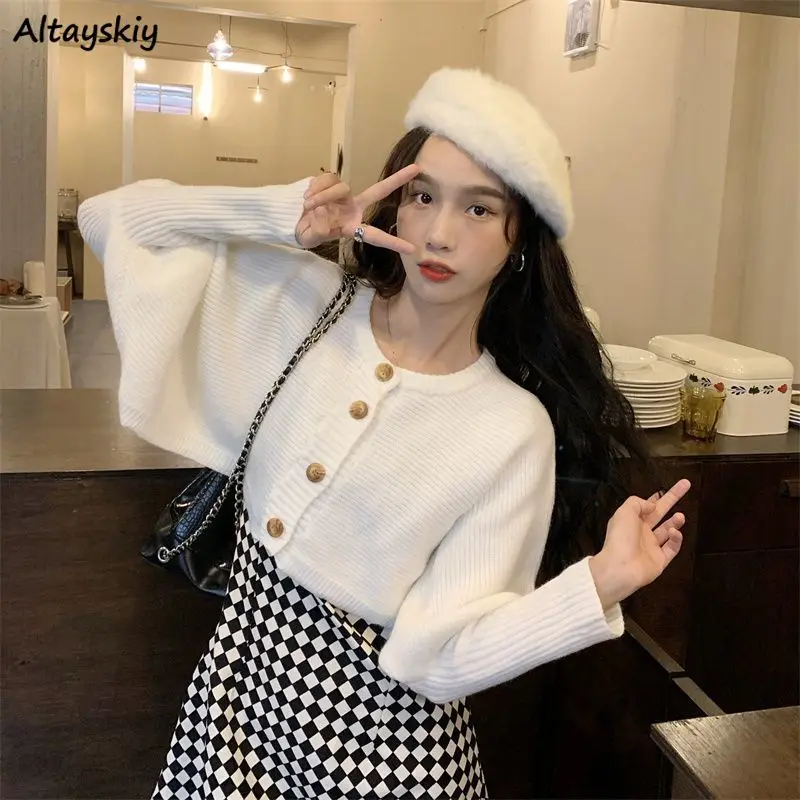 

Cropped Cardigan Women O-neck Batwing Sleeve Sweet Girls All-match Sweaters Button-up Fashion Elegant Chic Korean Style Knitwear