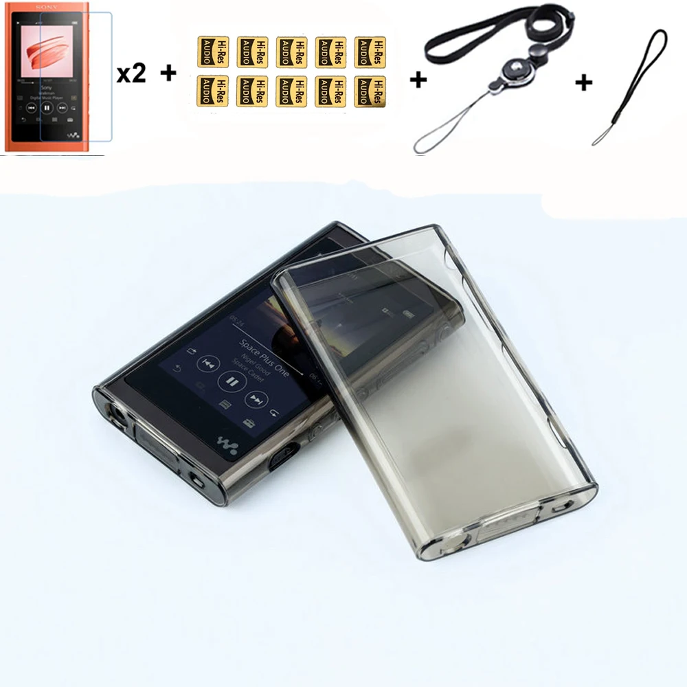 Soft Clear TPU Protective Skin Case Cover for Sony Walkman NW A50 A55 A56  A57 A55HN A56HN A57HN with Screen Protector and Strap
