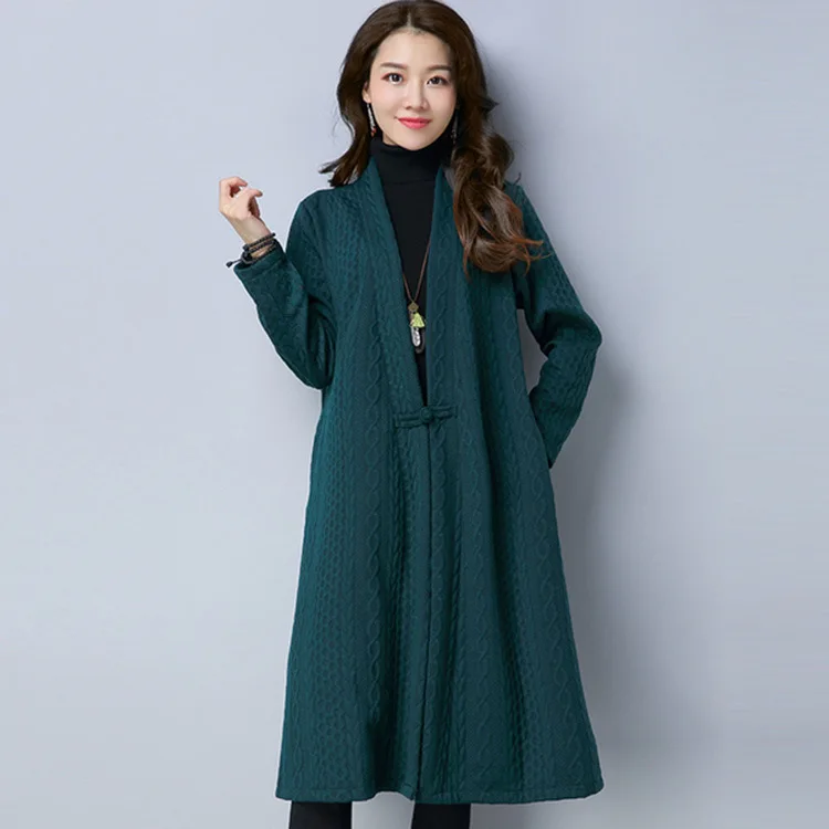 

2018 Autumn And Winter WOMEN'S Dress New Style Thick National Style Retro Frog Embroidered Middle Long Coat Large Size Trench Co