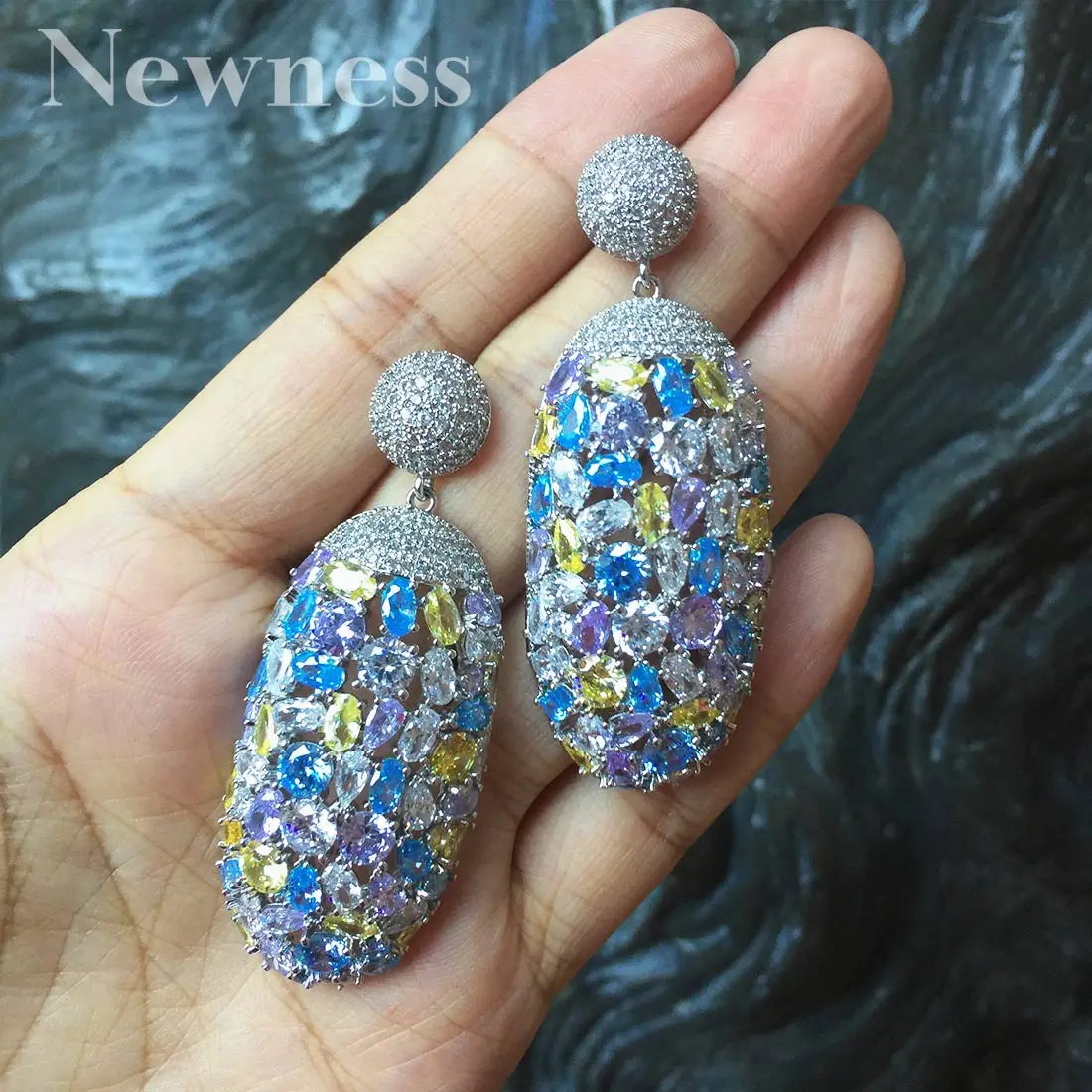 Newness Elegant Multi-color Flower Cubic Zircon Women Stud Earrings Brincos Jewelry For Bridal Wedding