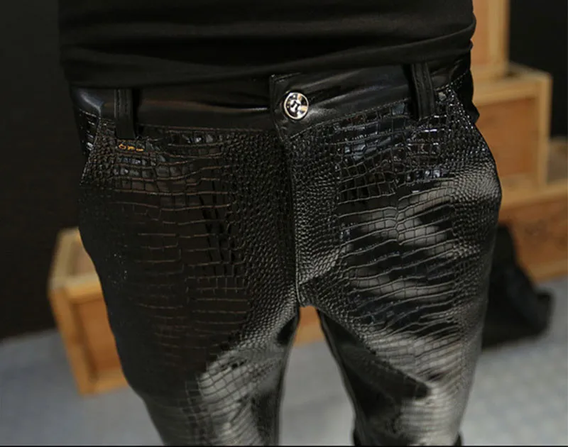 Idopy мотоциклетные кожаные джоггеры Модные мужские панковские брюки с крокодиловым узором крутые обтягивающие брюки из искусственной кожи PU для мужчин