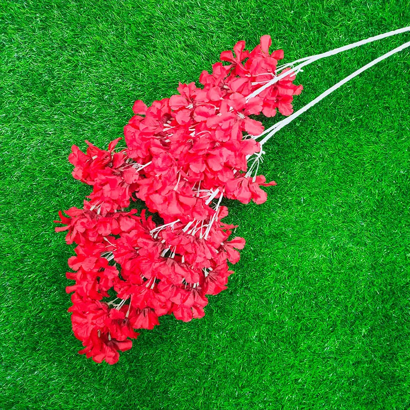 artificial flowers Wedding flowers 100cm 4 forks snow cherry wedding ceiling road lead silk flowers bouquet artificial plants - Цвет: red
