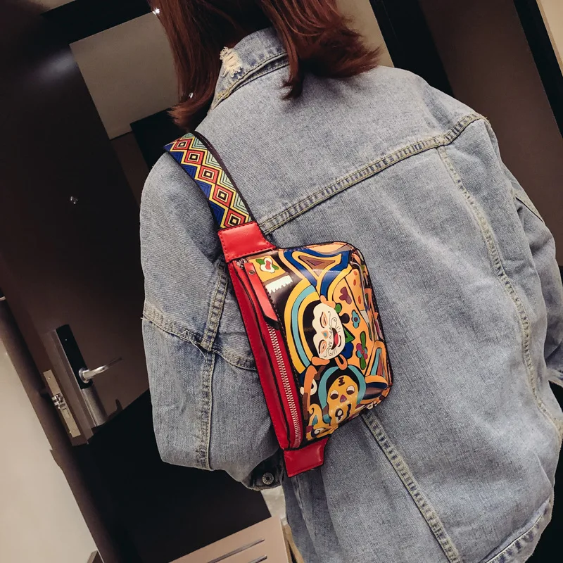 

2019 New Style Fashion Spring And Autumn Figure Pu Color Inkjet Shoulder Oblique WOMEN'S Bag Women's Wallet