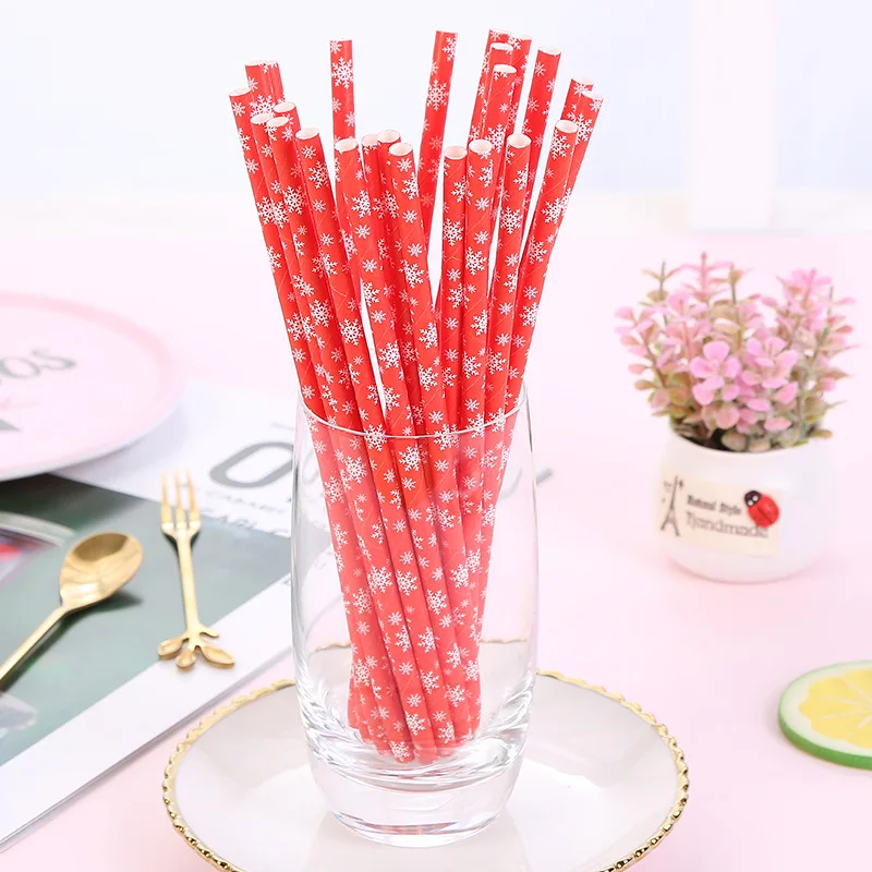 

Color Structure Recycled Paper Straw Disposable Degradable Art Paper Straw Christmas Snowflake Pattern Manufacturers Wholesale