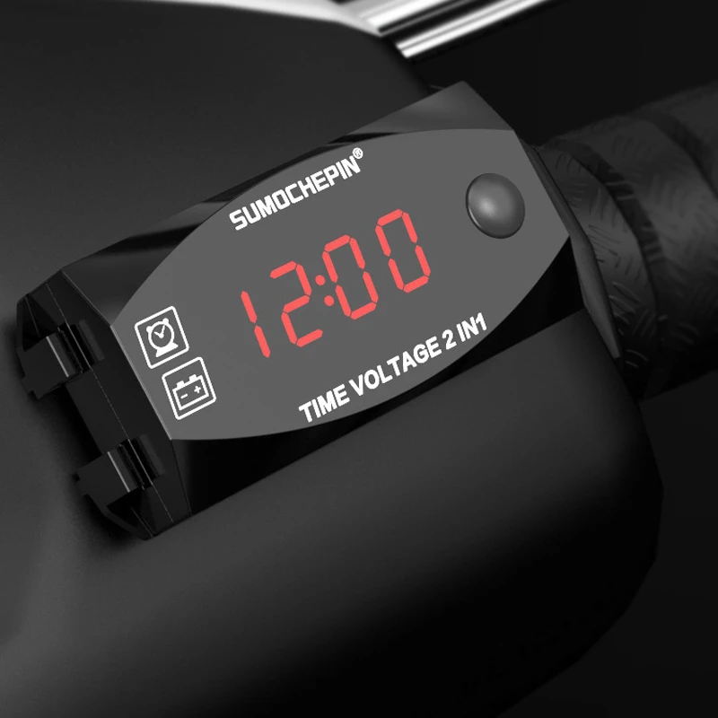 Motorcycle Voltage+Time Voltmeter Meter Digital Display Waterproof Replace Parts
