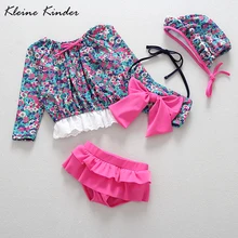 Купальники для девочек, комплект бикини из 4 предметов, детский купальный костюм с длинными рукавами для маленьких девочек, пляжный детский купальный костюм с цветочным рисунком для детей от 3 до 12 лет