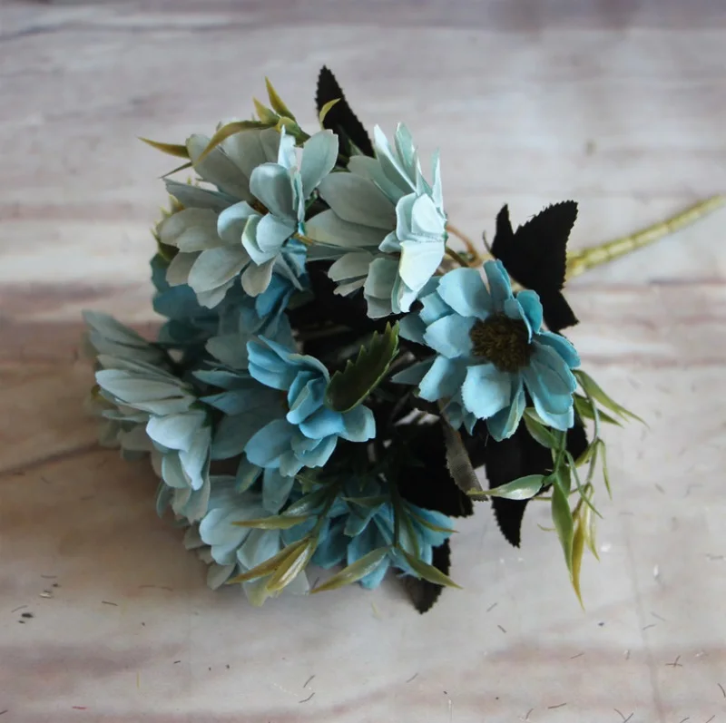 Искусственная чайная роза, Шелковый букет цветов для дома, свадебное украшение, европейская дешевая ваза, украшение стола, искусственные цветы - Цвет: blue
