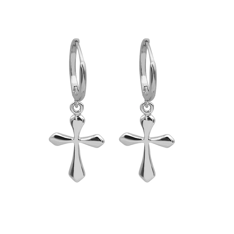 

MYTHIC AGE Real Sterling 925 Silver Earrings for Women Huggie Earring Cross Charm Drop Religious Fine Jewelry Gold/Silver Color