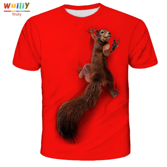 Men's Squirrel T Shirt 3D Print Shirt Animal Graphic Tees Lovely Pattern Tops Men/Women Cute Puppy Face Tee Funny Pet T-shirt Red squirrel