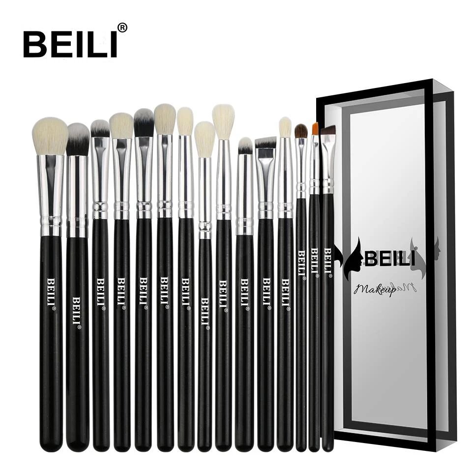 Prezzo BEILI Nero 15 Pcs spazzole di Trucco Naturale di Capra capelli Pony ombretto Blending Eyeliner Sopracciglio Smokey ombra brush set