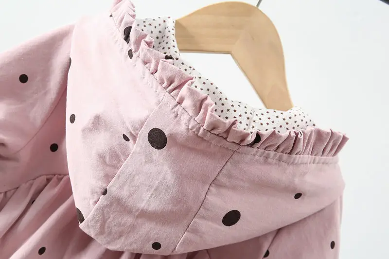 High end Spring Autumn Sweet pink jacket kids for girls Windbreaker Trench Hooded Coat Children Outerwear dots Baby Girls Coats Outerwear & Coats for baby