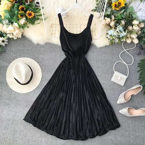 Новинка года; сезон осень-зима; модное тонкое бархатное платье с высокой талией; однотонные платья без рукавов; De Fiesta; J778 - Цвет: Черный