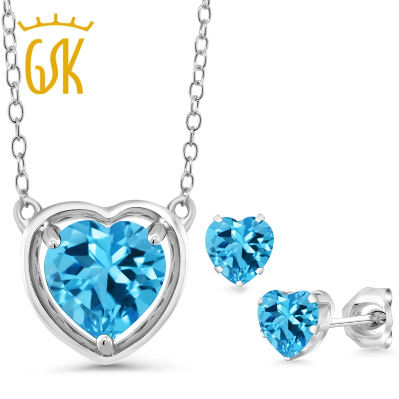 GemStoneKing 3,87 Ct естественная форма сердца голубой топаз 925 пробы Серебряный Драгоценный камень кулон ожерелье для женщин Подарки