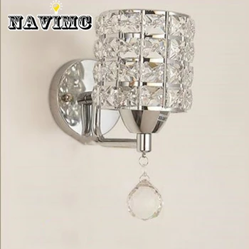 

Pull Chain Switch Crystal Wall Lamp Lights Modern Zipper Stainless Steel Base Lighting for Home Interior