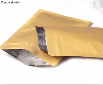 

100pcs kraft paper Sealable Aluminum foil inside ziplock food candy package bag small Flat Bottom gold zip lock bag