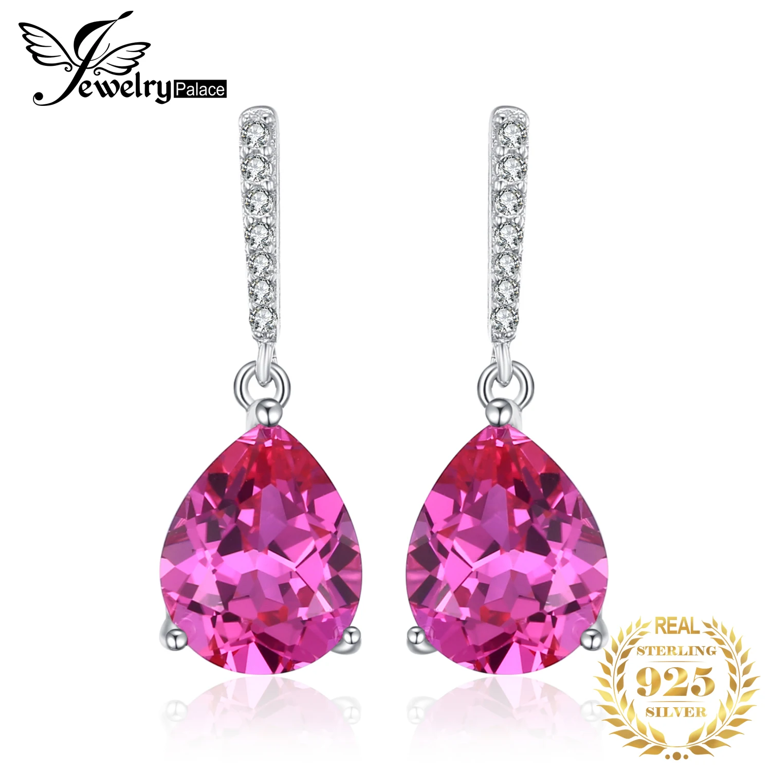 Женские серьги-капельки с розовым сапфиром JewelryPalace серьги из стерлингового
