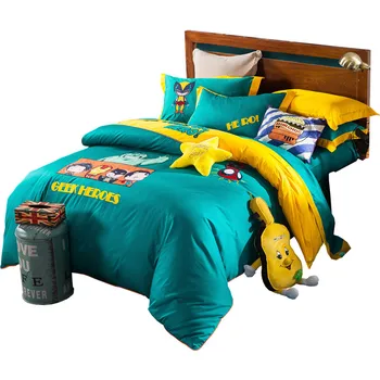 

Boys Cartoon Twin Size Bedding Sets Cute Green Black Bedding Mediterranean Fashion Children's Bedding 100%Cotton Duvet Cover Set