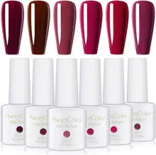 Conjunto do verniz das unhas do gel de awsmcolor, série vermelha 6 cores uv led embeber fora do jogo do gel do prego, cor maroon da framboesa do vinho do rubi da borgonha chris(China)