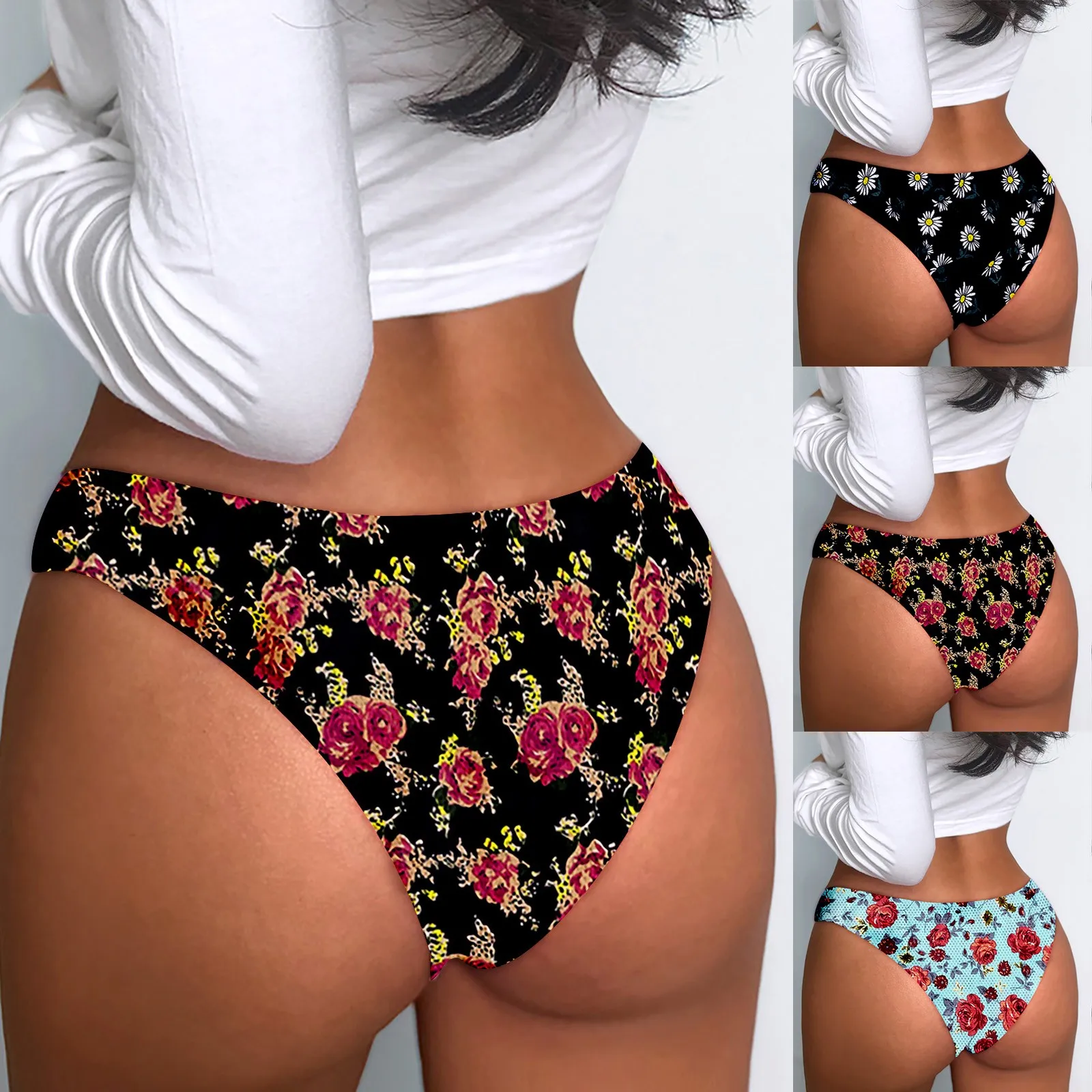 Tanio Bezszwowe Sexy druk kwiatowy kobiety Sexy t-back brazylijska bielizna sklep