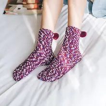 1 пара, милые носки, толстые, пушистые, с помпоном, средней длины, яркие, теплые носки для женщин, зимние, рождественские подарки, аксессуары для декора