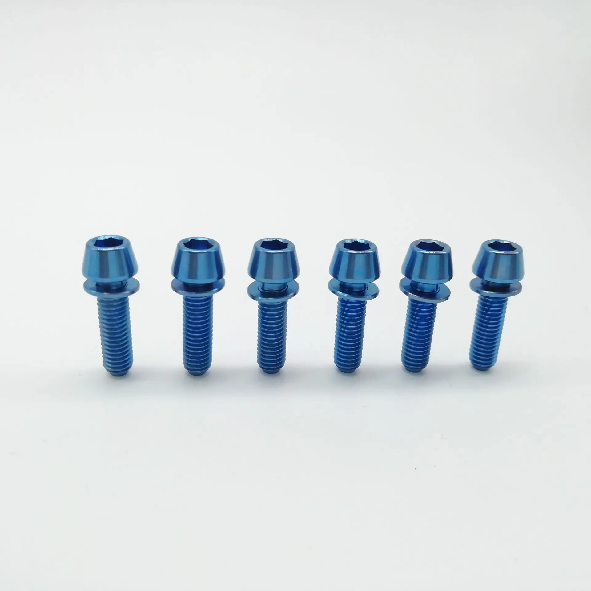 6 шт. титановые Ti M5x18mm шестигранные конические болты с шайбой винт для руля велосипеда - Цвет: Blue