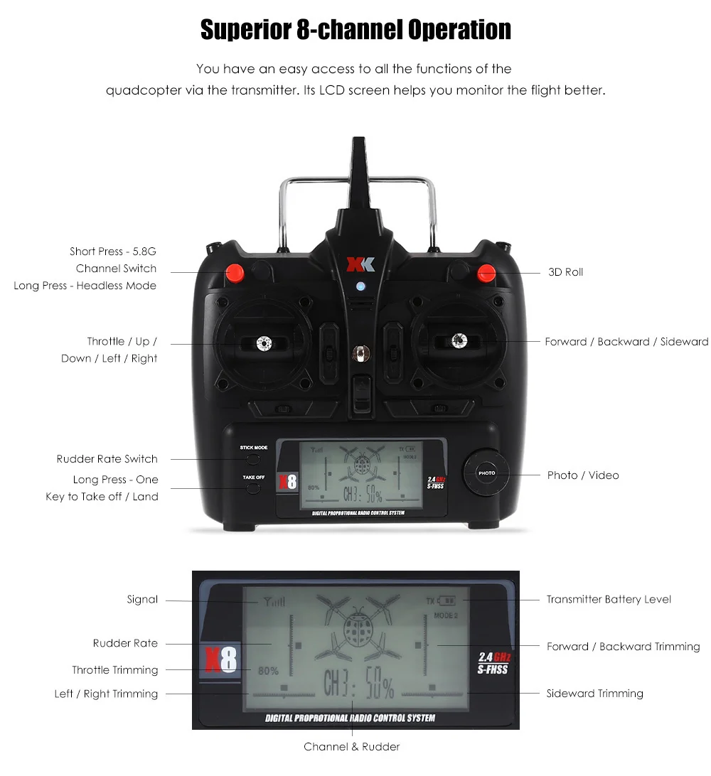 Дрон XK X300-F RTF 5,8G FPV 720P HD 2,4 GHz 8CH 6-axis Gyro оптическое позиционирование потока воздушный пресс удержание высоты