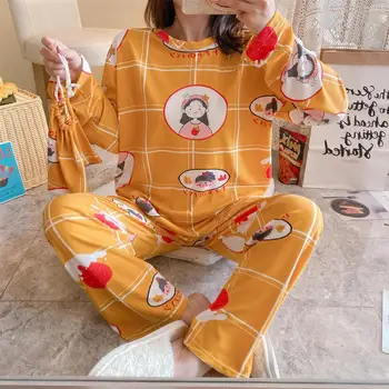 

Women Pajamas Set 2pieces Pyjamas Set Women Girls Cotton Round Neck Pajamas Sets Sleepwear Clothes