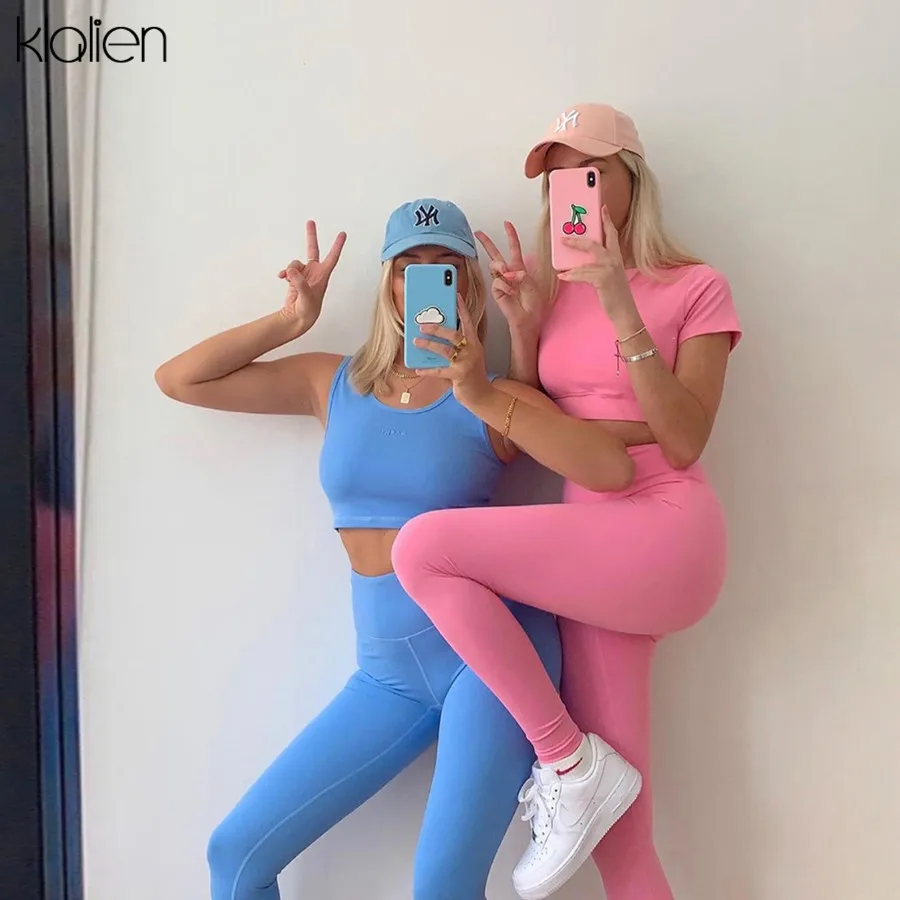 Женский спортивный костюм kalien повседневный однотонный мягкий эластичный из двух