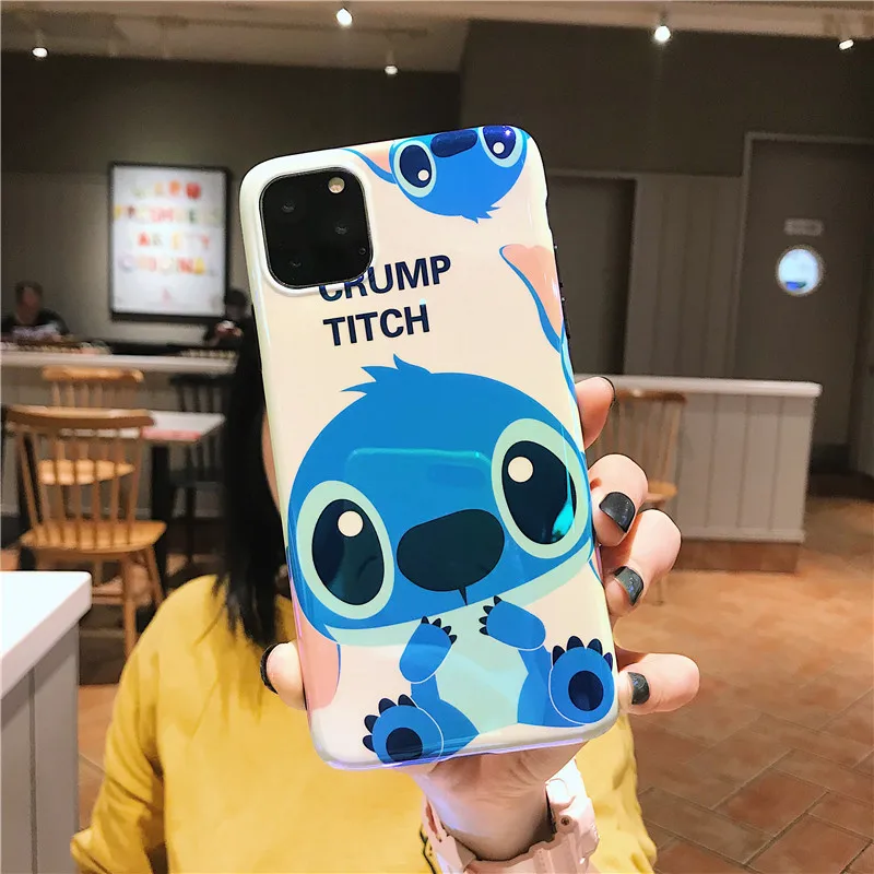 blue Ститч чехол для телефона для IPhone 11 Pro Max XR XS чехол милый силиконовый чехол для IPhone 7 8 6s Plus чехол для телефона мультяшный Мягкий ТПУ чехол - Цвет: blue