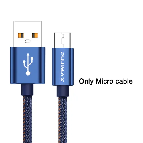 Only Micro Cable PUJIMAX Micro USB кабель в джинсовой оплетке с адаптером, кабель для быстрой зарядки и синхронизации данных для samsung, huawei, Xiaomi, iphone, USB конвертер - Цвет: Only Micro Cable